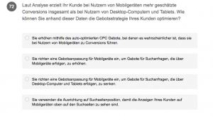 Fragebeispiel Grundlagentest AdWords-Zertifikat Beispielaufgaben